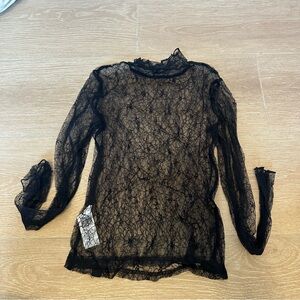 5 for $25 Aiirz SHEIN Sheer Black Lace Long Sleeve Top